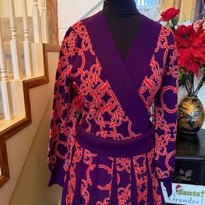 New York & Company Purple and Red Long Sleeve Dress